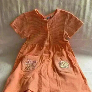 Coral Short Sleeve, Embroidered Front Pocket Dress, 6X